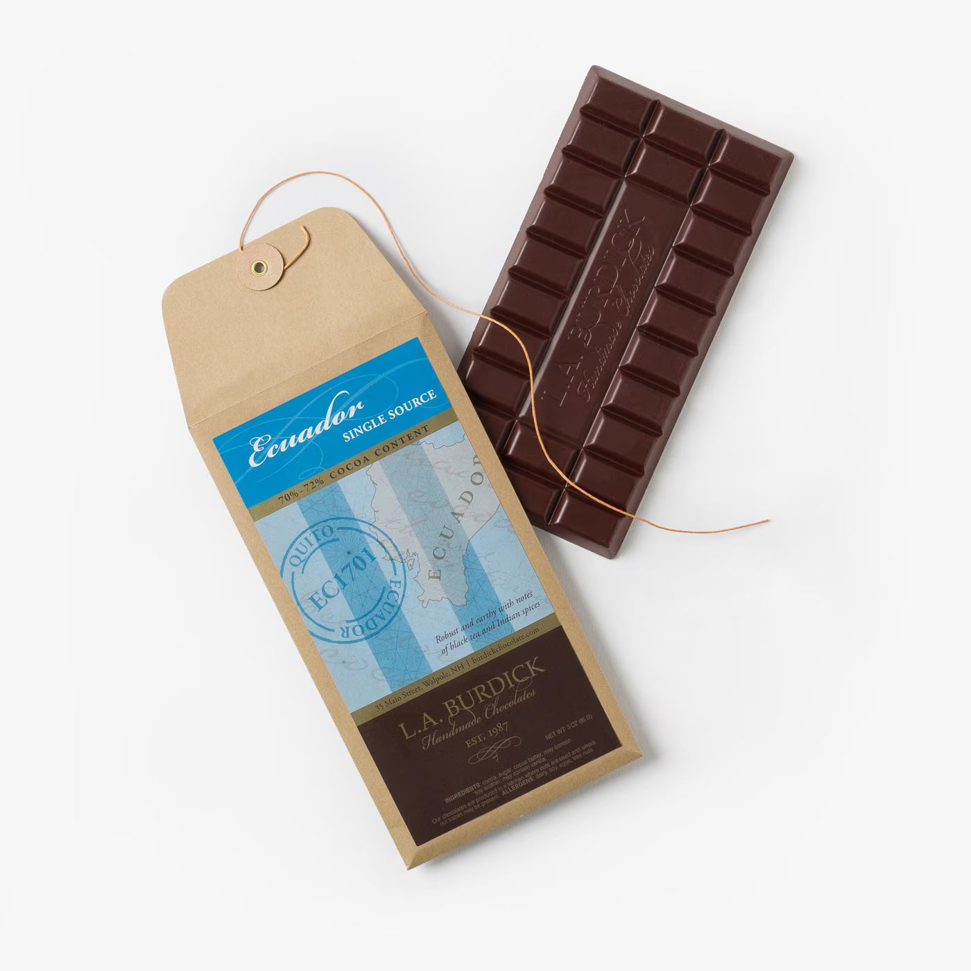 L.A. Burdick Chocolates Single Source Ecuador Dark Chocolate Bar x3