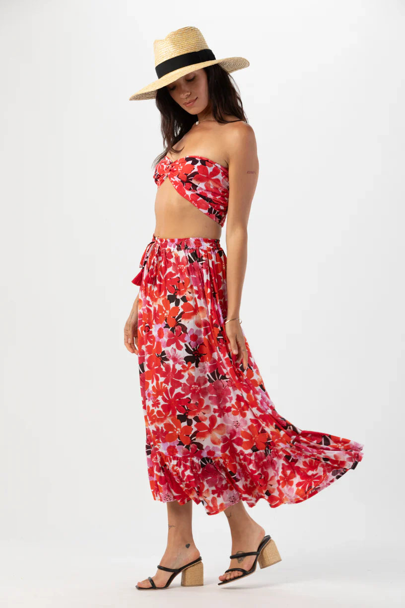Tiare Hawaii Capri Skirt - Fiji Flowers Red