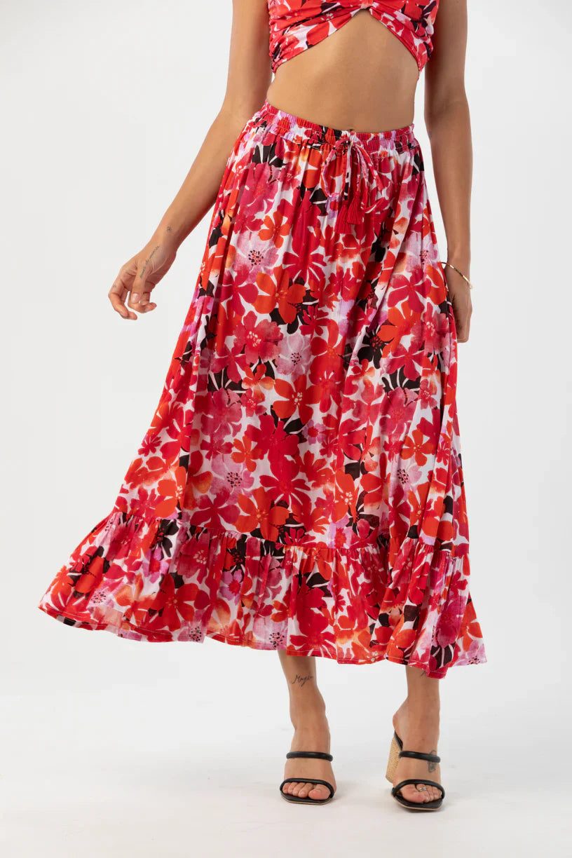 Tiare Hawaii Capri Skirt - Fiji Flowers Red