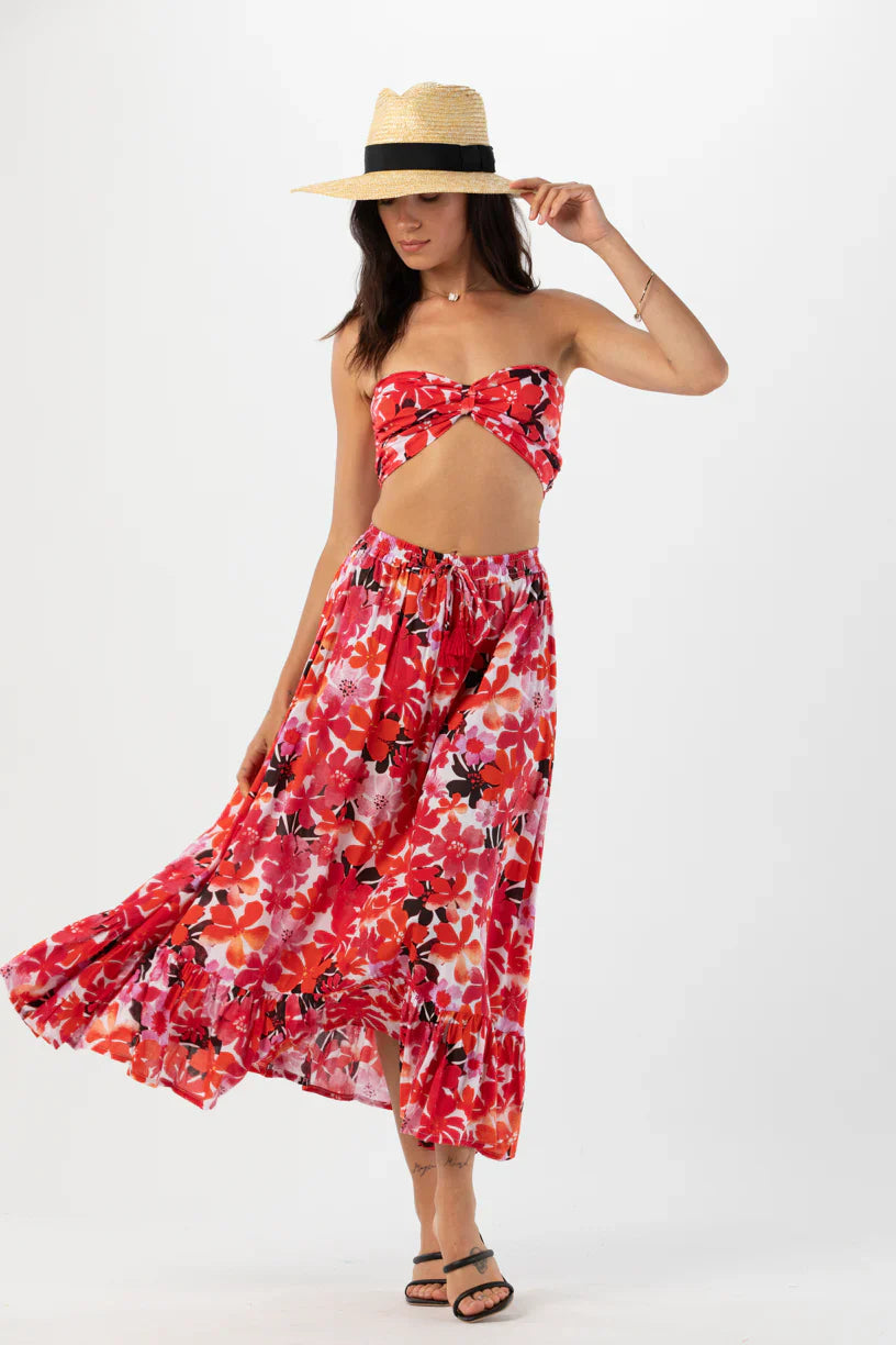Tiare Hawaii Capri Skirt - Fiji Flowers Red