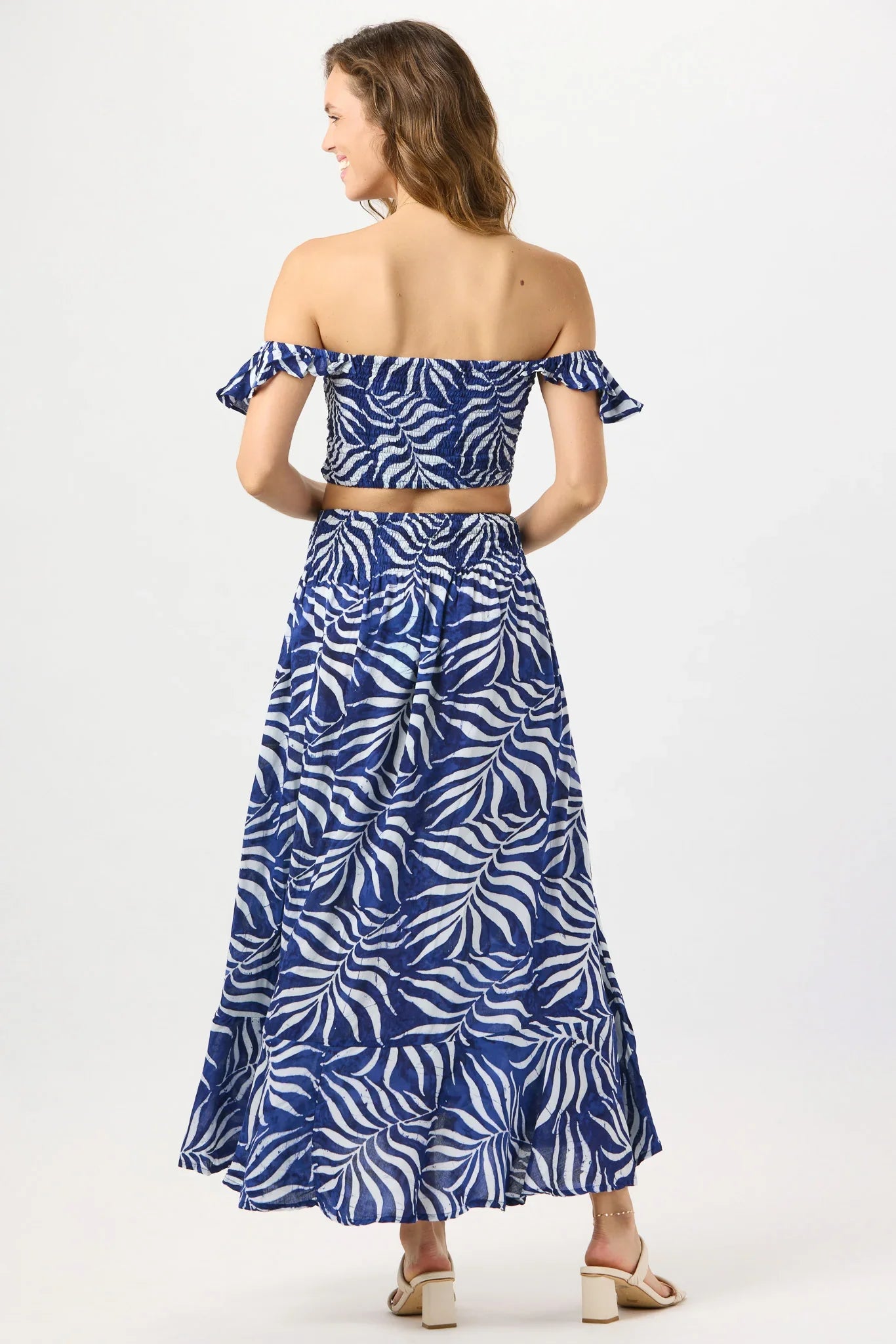 Tiare Hawaii Dakota Skirt - Batik Swaying Palms Navy