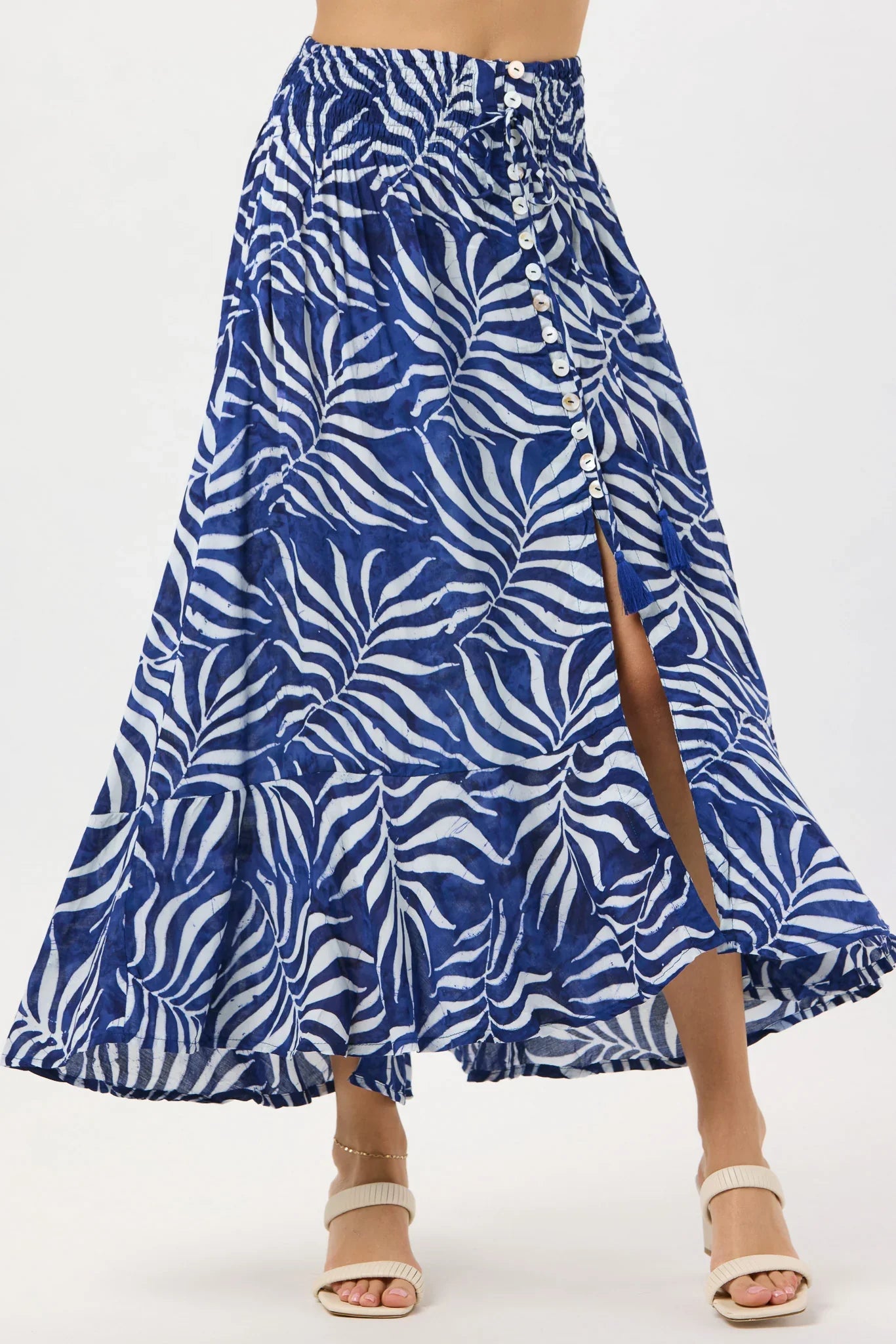 Tiare Hawaii Dakota Skirt - Batik Swaying Palms Navy