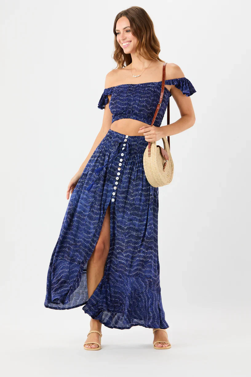 Tiare Hawaii Hollie Crop Top - Batik Bubbles Navy