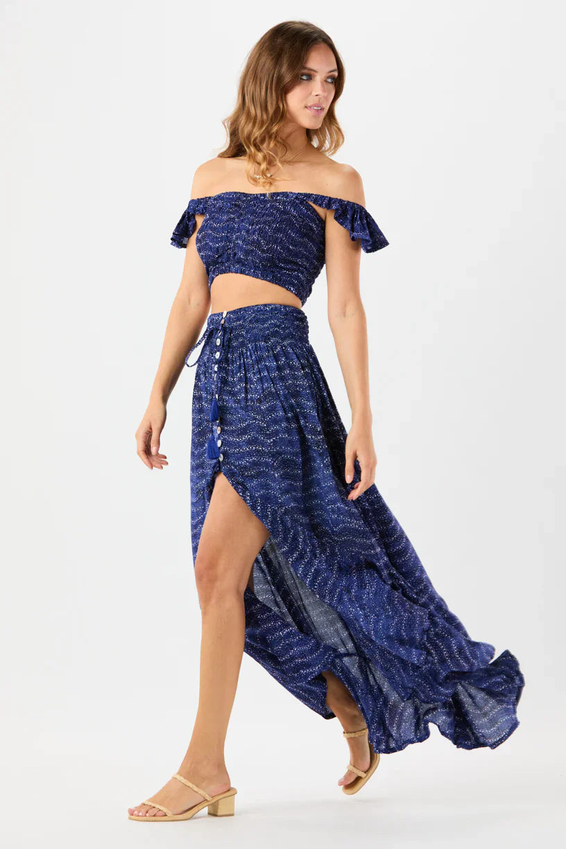 Tiare Hawaii Hollie Crop Top - Batik Bubbles Navy