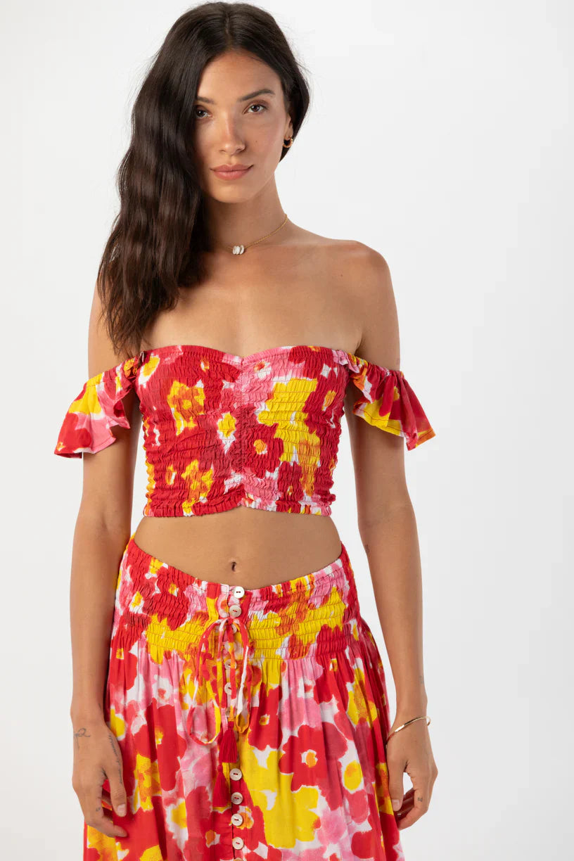 Tiare Hawaii Hollie Crop Top - Watercolor Dreams Red