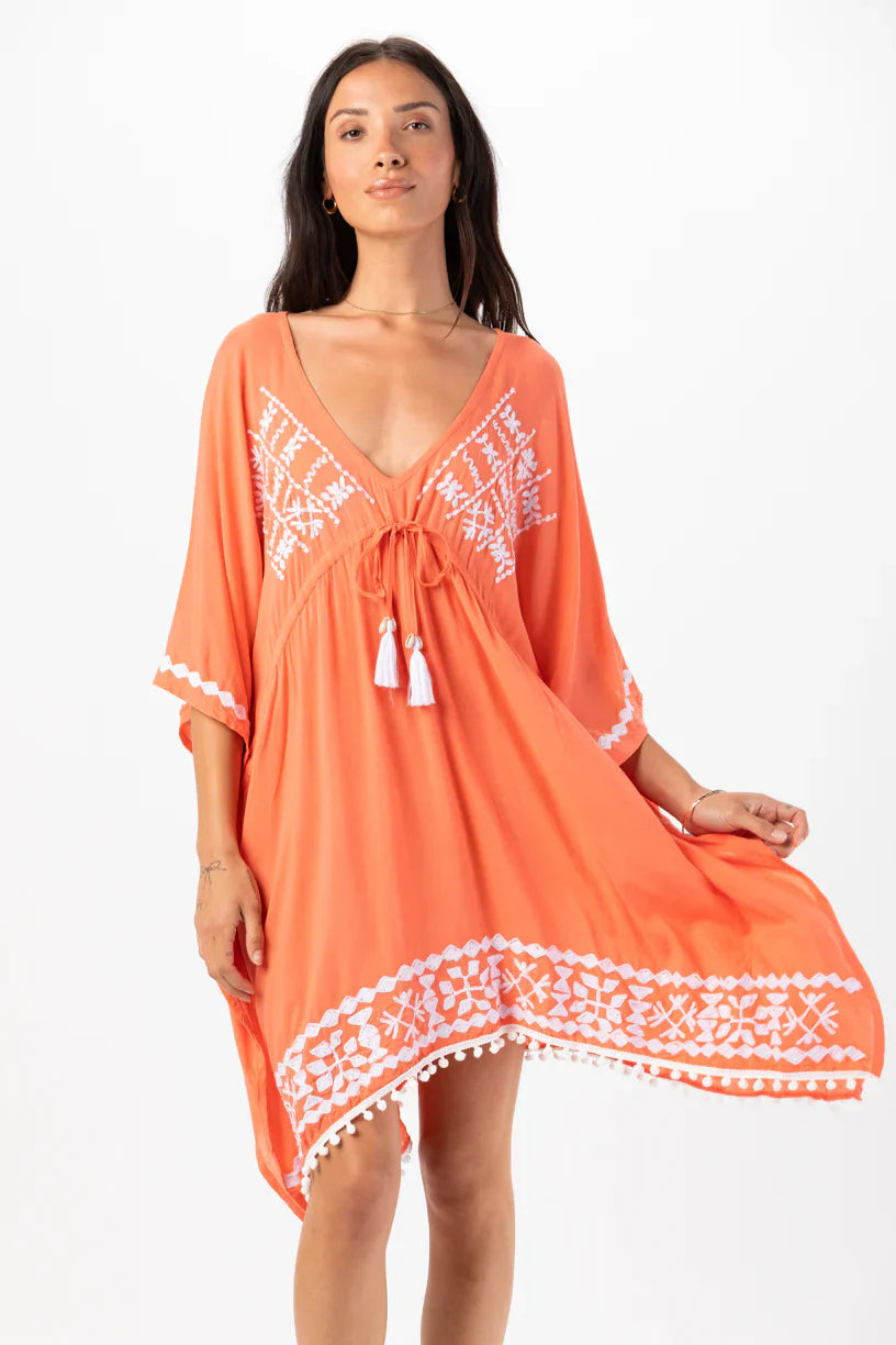 Tiare Hawaii Mykonos Mini Dress - Neon Guava White