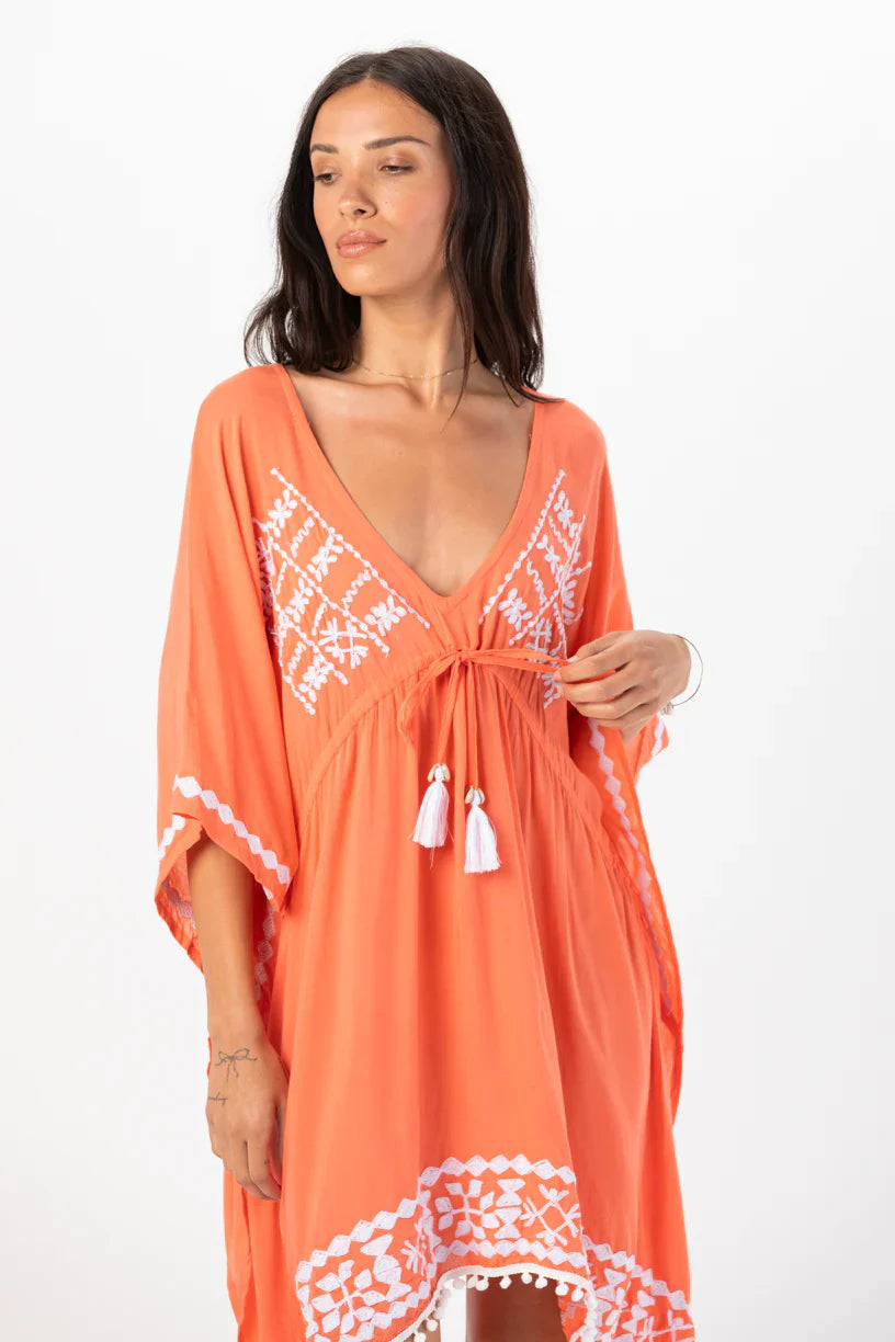 Tiare Hawaii Mykonos Mini Dress - Neon Guava White