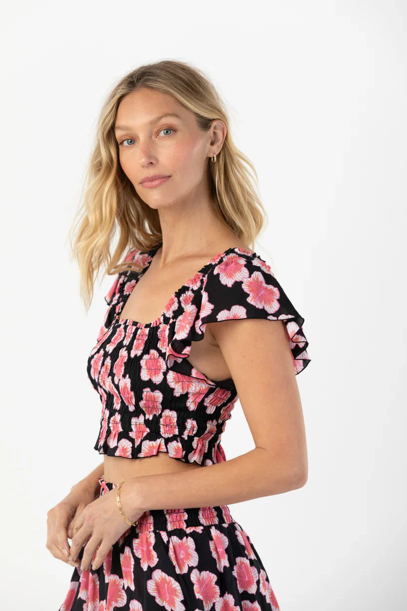 Tiare Hawaii Olivia Top - Lanai Floral Black