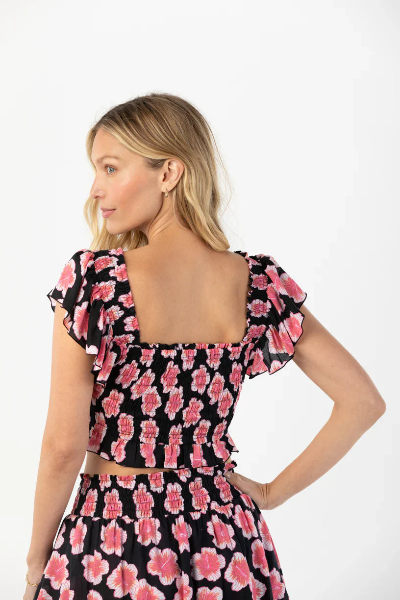 Tiare Hawaii Olivia Top - Lanai Floral Black