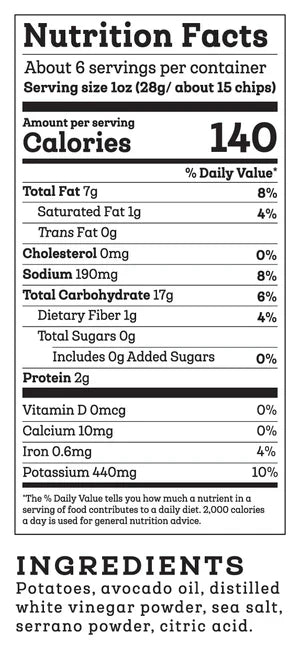 Siete Foods Kettle Cooked Hint of Serrano Sea Salt & Vinegar Potato Chips