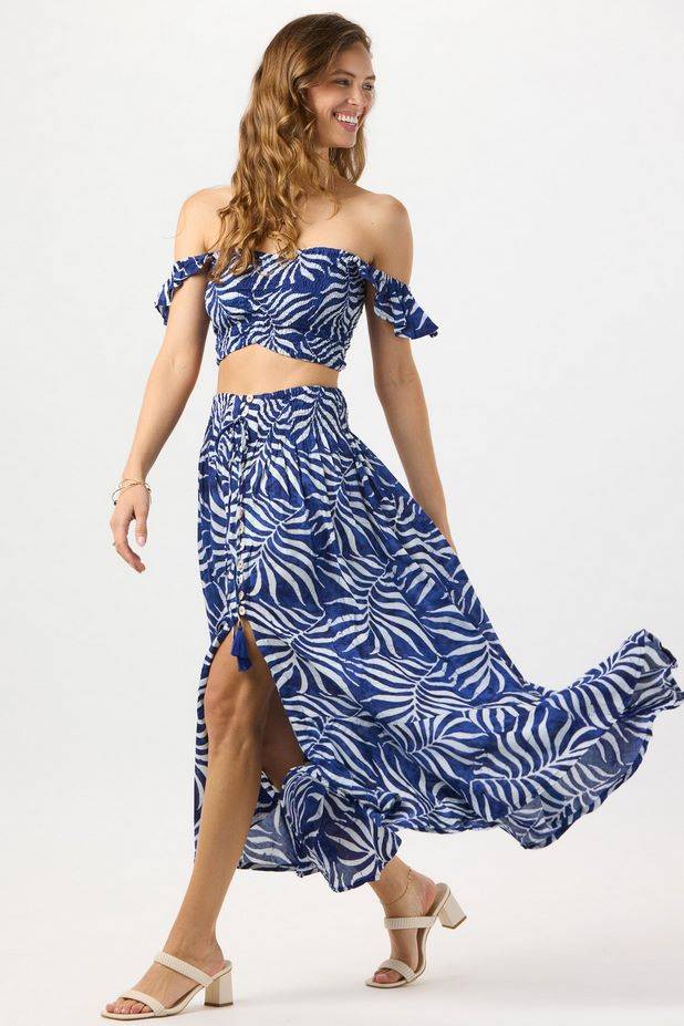 Tiare Hawaii Hollie Crop Top - Batik Swaying Palms Navy