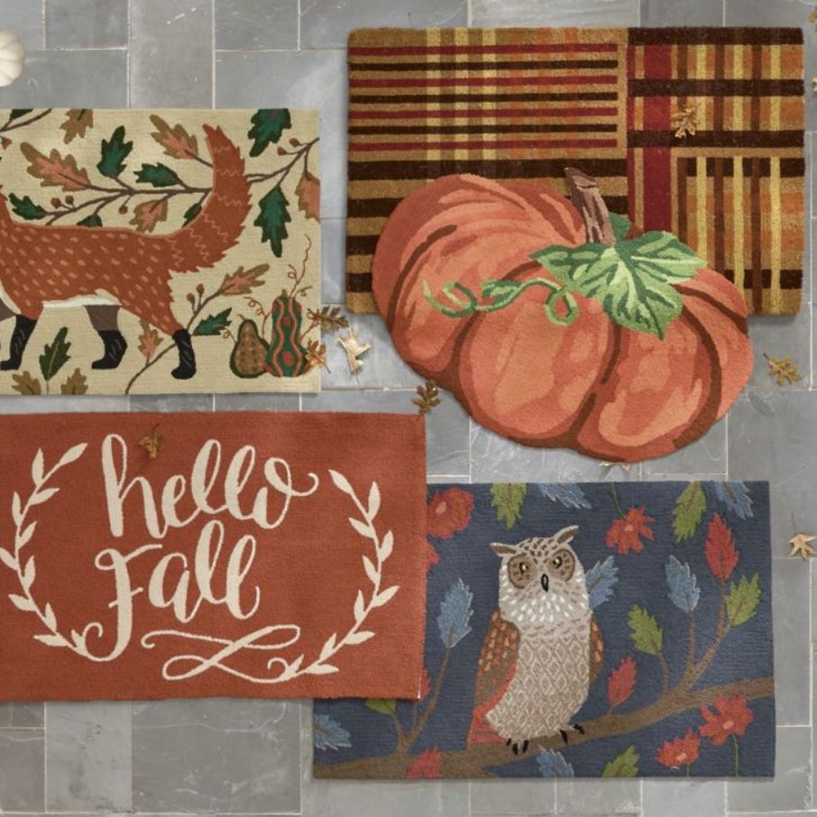Grandin Road Olivine Owl Hooked Door Mat