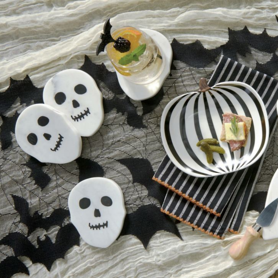 Grandin Road Marble Skull Coaster, Set of Four