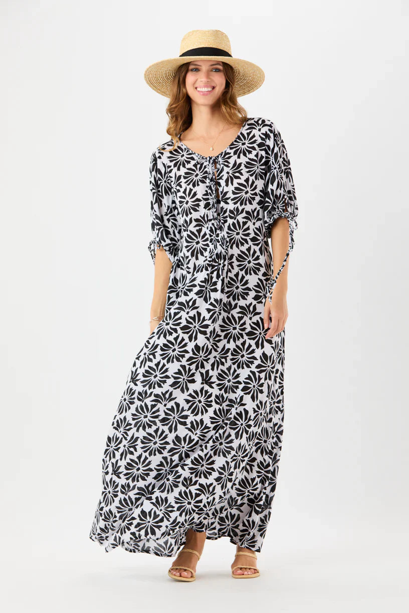 Tiare Hawaii Todos Santos Maxi Dress - Abstract Flowers White