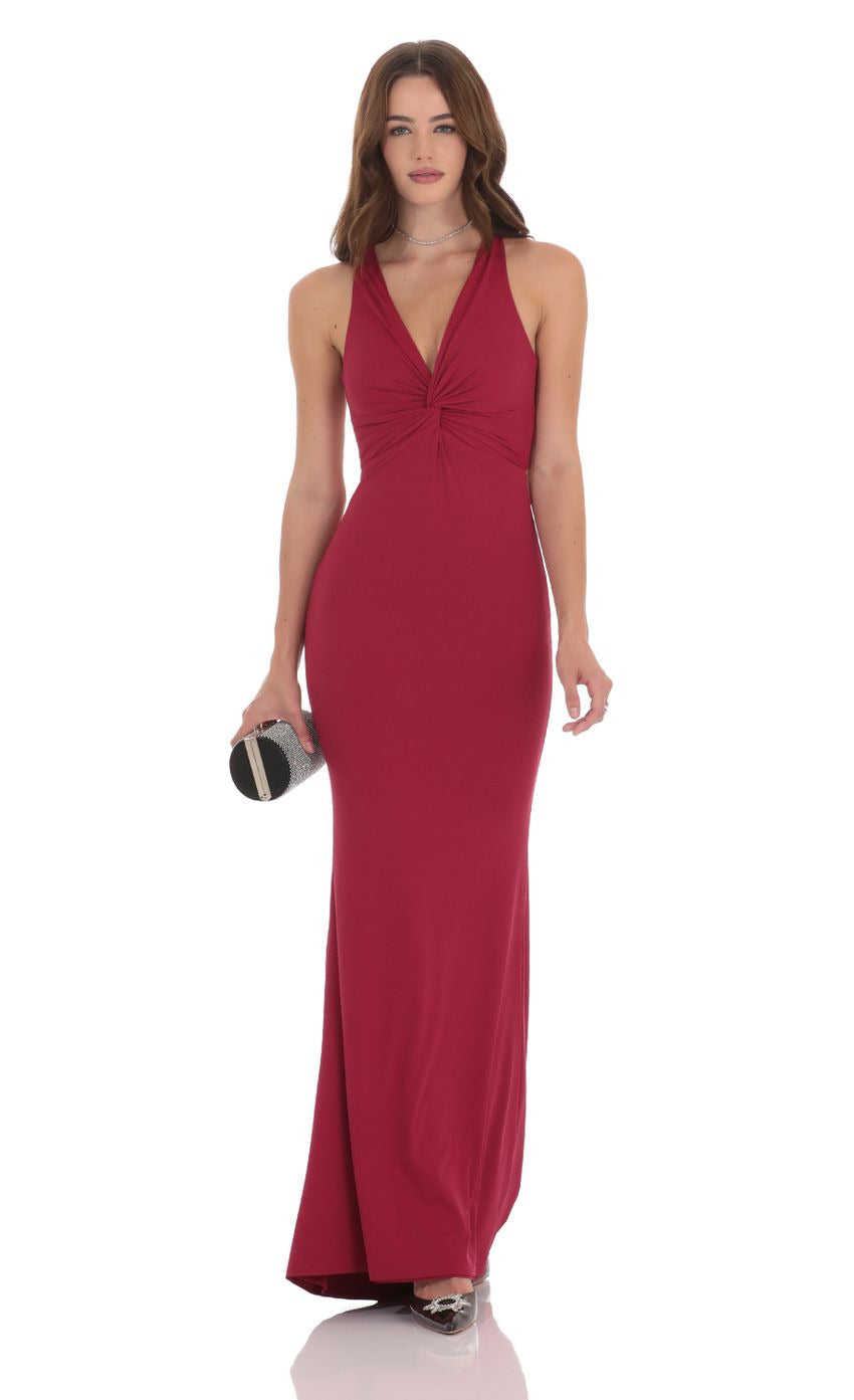 Lucy in the Sky Twist V-Neck Maxi Dress in Black and Wine