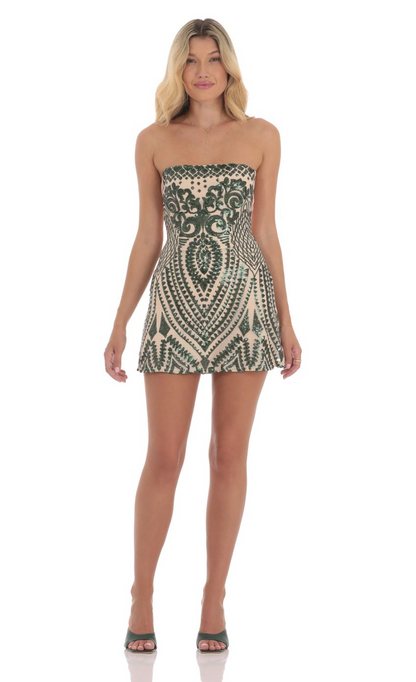 Lucy in the Sky Sequin Mesh Strapless Dress