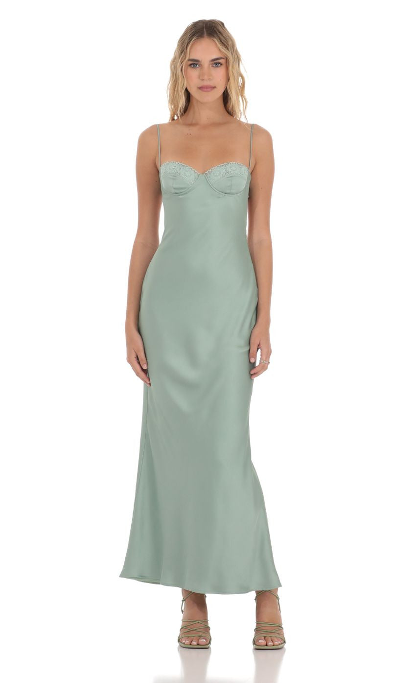 Lucy in the Sky Satin Sweetheart Neck Maxi Dress