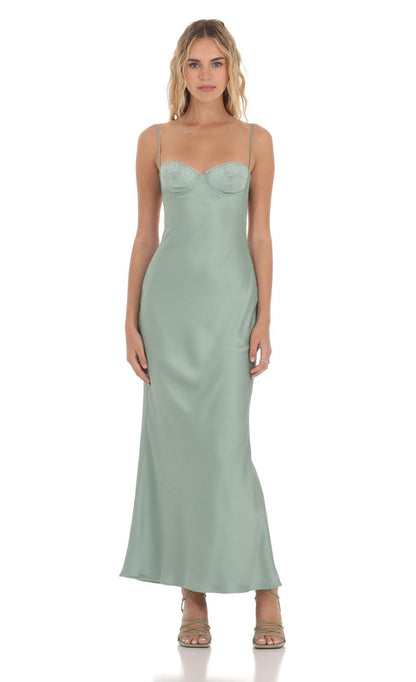 Lucy in the Sky Satin Sweetheart Neck Maxi Dress