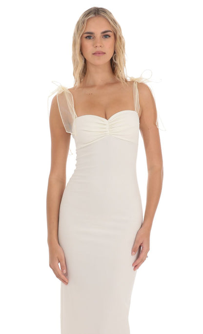 Lucy In The Sky Shoulder Ties Maxi Dress in White