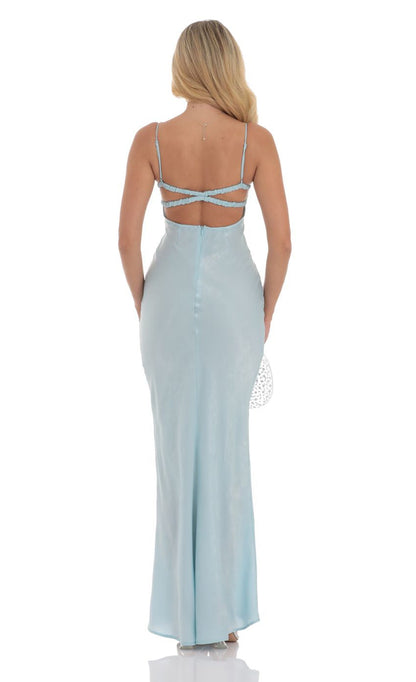 Lucy in the Sky Satin Open Back Maxi Dress 1