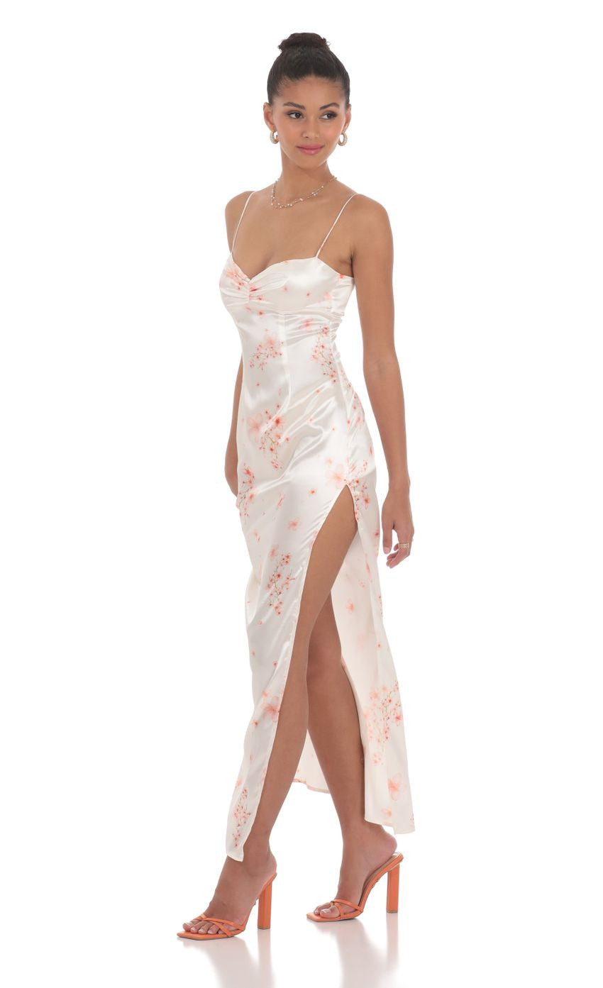 Lucy in the Sky Satin Floral Cinched Maxi Dress