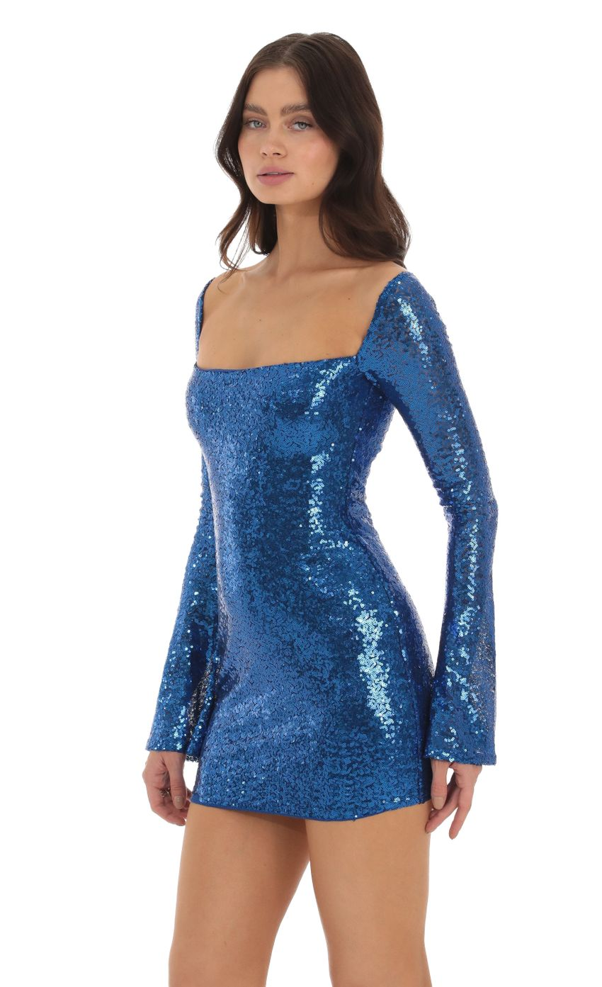 Lucy in the Sky Sequin Long Sleeve Dress in Blue