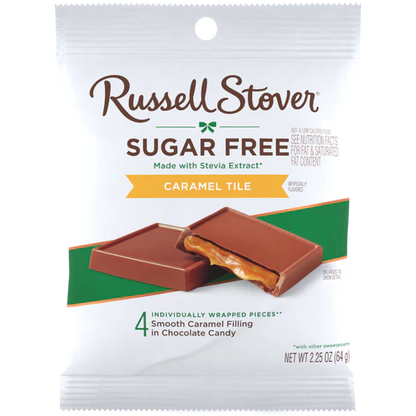Russell Stover Chocolates Sugar Free Caramel Tiles Candy, 2.25 oz bag