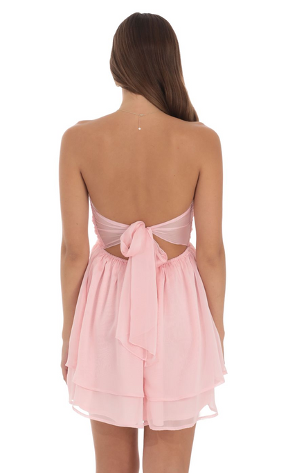 Lucy in the Sky Two-Toned Chiffon Cutout Babydoll Dress in Pink