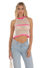 Lucy in the Sky Crochet Pink Stripe Top in White