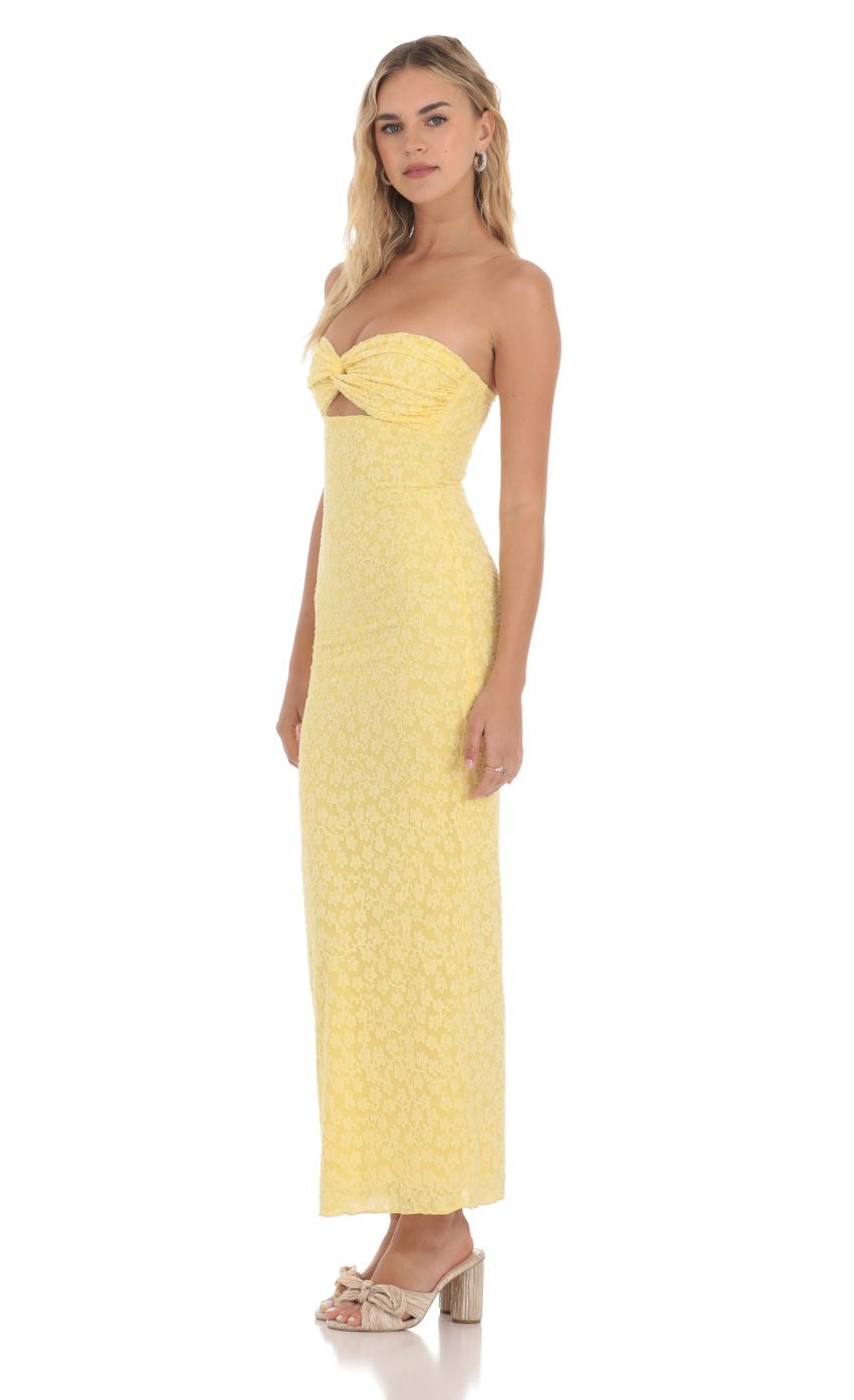 Lucy in the Sky Strapless Textured Floral Twist Maxi Dress