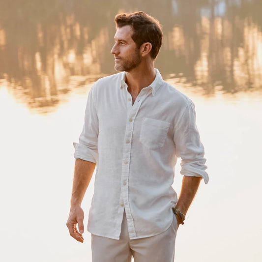 Orvis Men's Pure Linen Long-Sleeve Shirt - WHITE