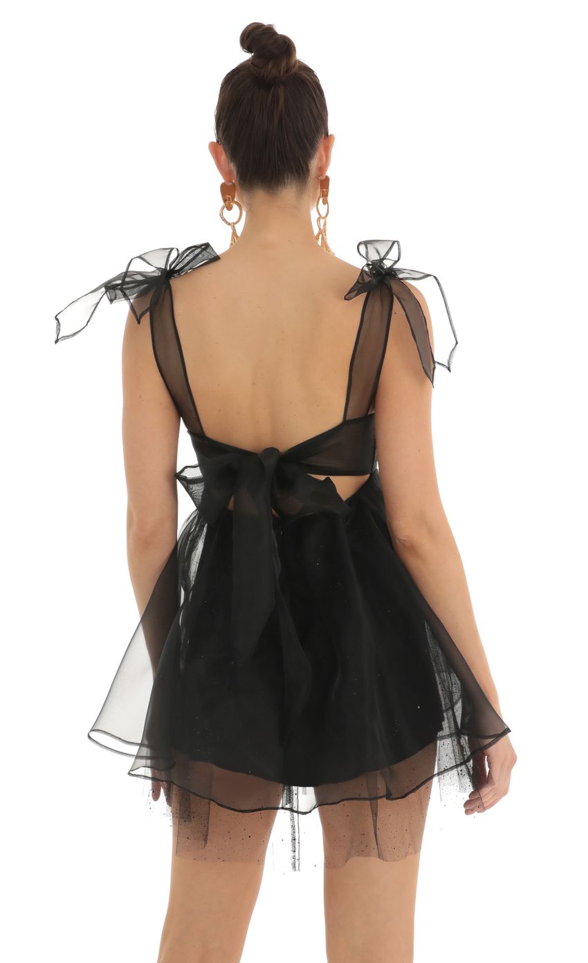 Lucy In The Sky Glitter Bow Baby Doll Dress in Black