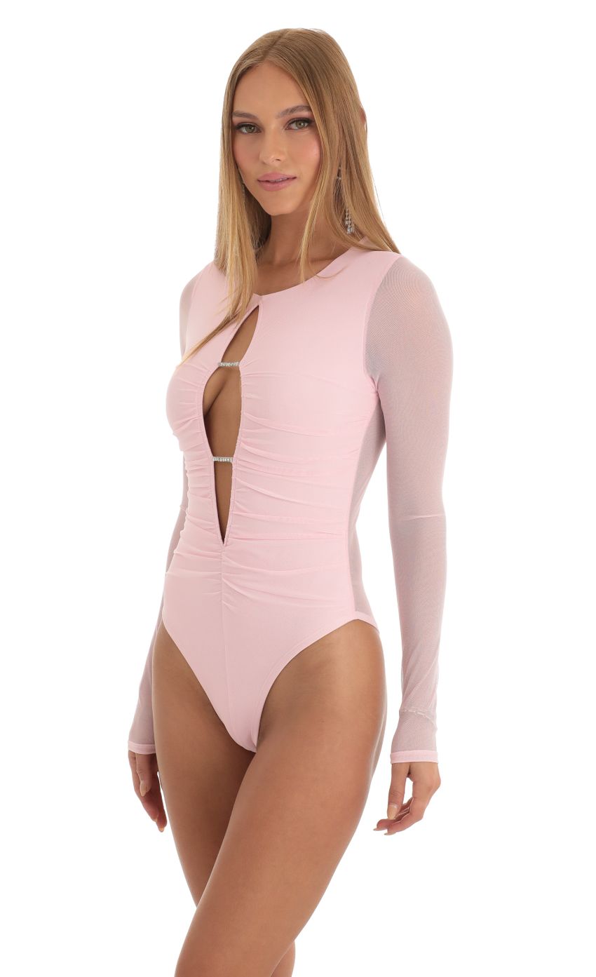 Lucy in the Sky Mesh Bodysuit in Pink