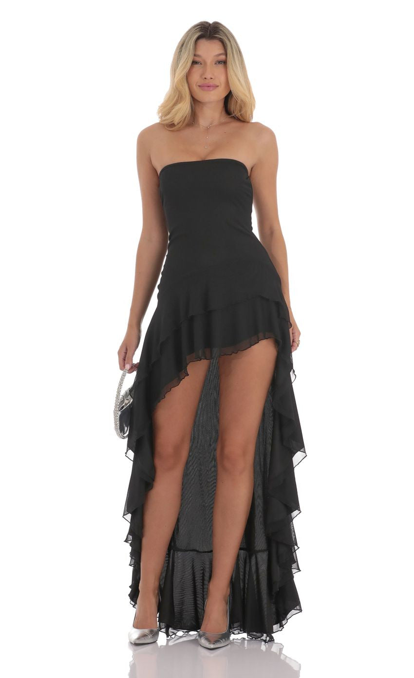 Lucy in the Sky Strapless Mesh High Low Dress