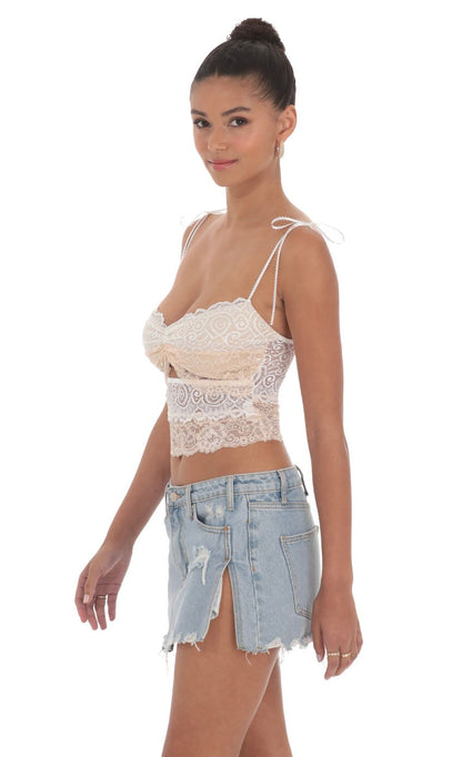 Lucy in the Sky Two Toned Lace Top in White