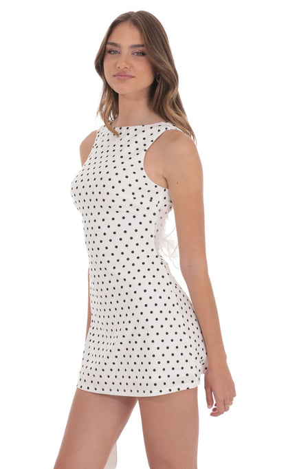 Lucy In The Sky Polka Dot High Neck Back Bow Dress in White