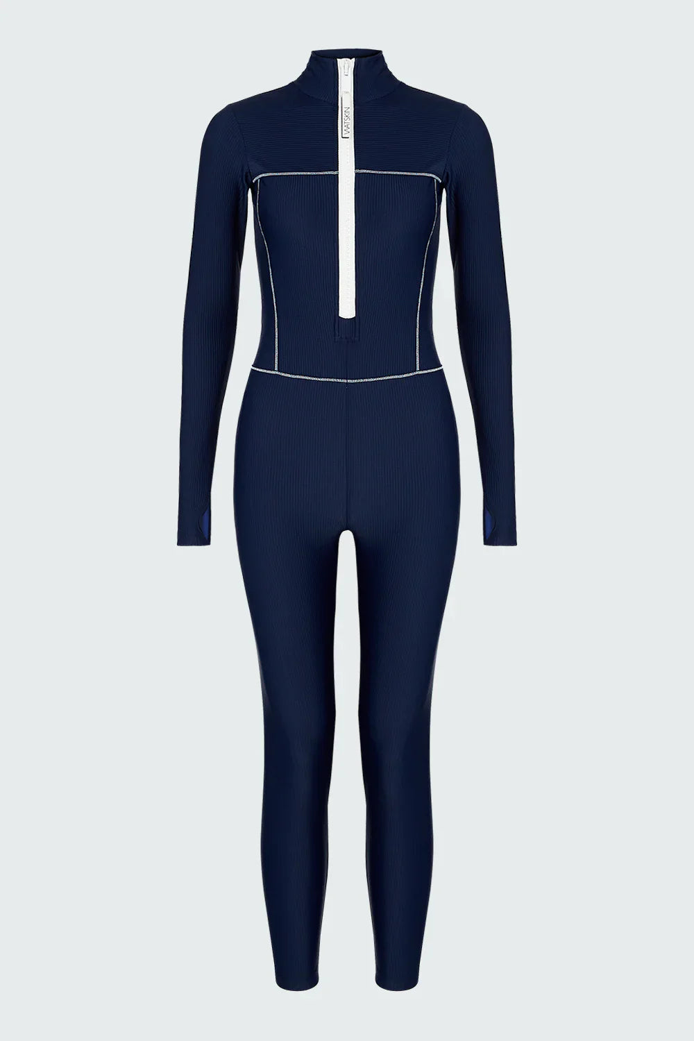 Watskin Sunwear Rae Ribbed Catsuit in Marine Navy
