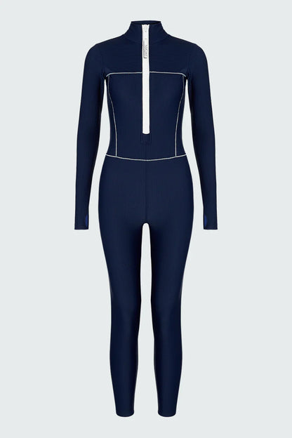 Watskin Sunwear Rae Ribbed Catsuit in Marine Navy