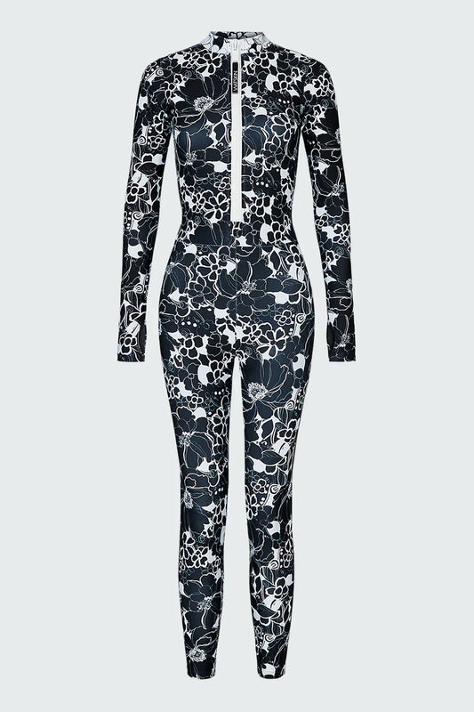 Watskin Sunwear Jenna Catsuit in Black and White Floral