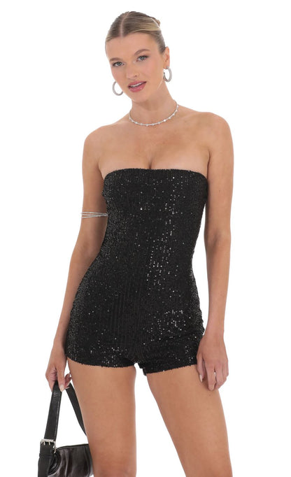 Lucy In The Sky Strapless Sequin Bodycon Romper