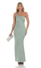 Lucy in the Sky Satin One Shoulder Tassel Maxi Dress