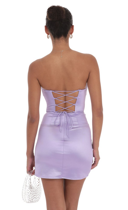 Lucy in the Sky Strapless Satin Ruched Slit Dress