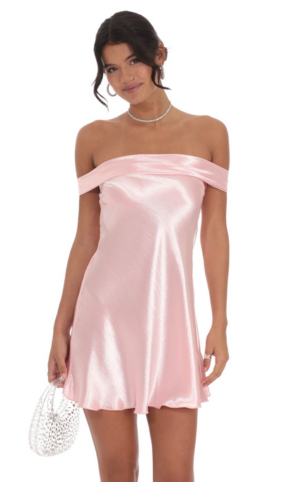 Lucy in the Sky Satin Off Shoulder Dress