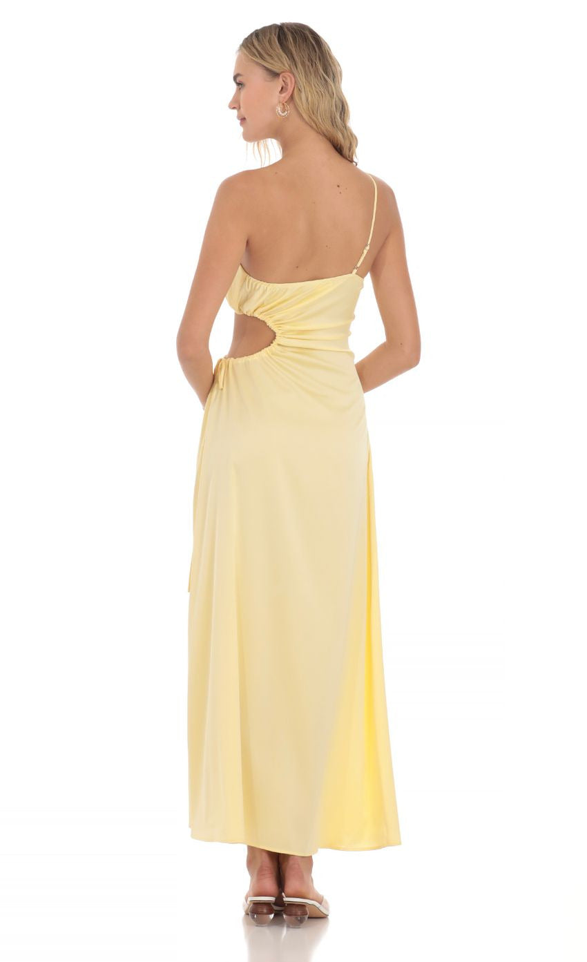 Lucy in the Sky Satin Cutout Maxi Dress in Yellow