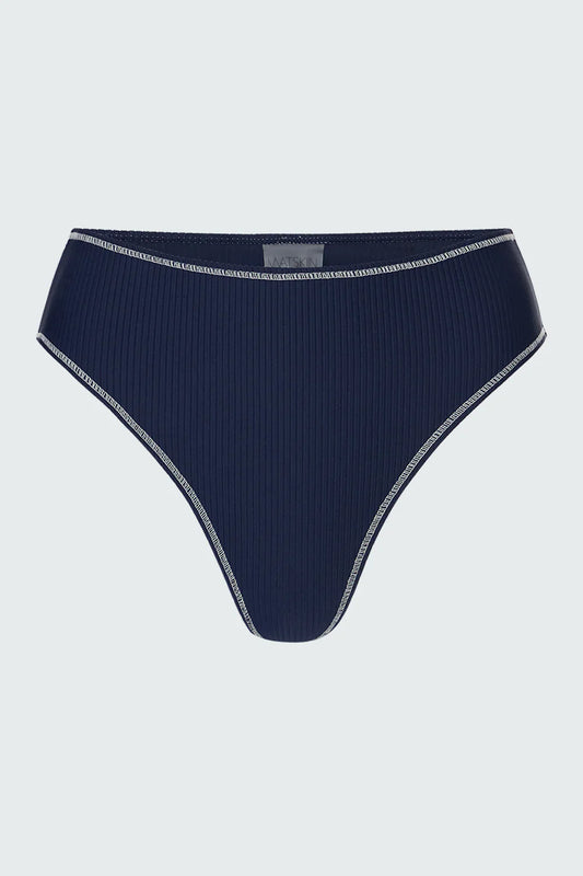 Watskin Sunwear Belle Ribbed Bikini Bottom in Marine Navy