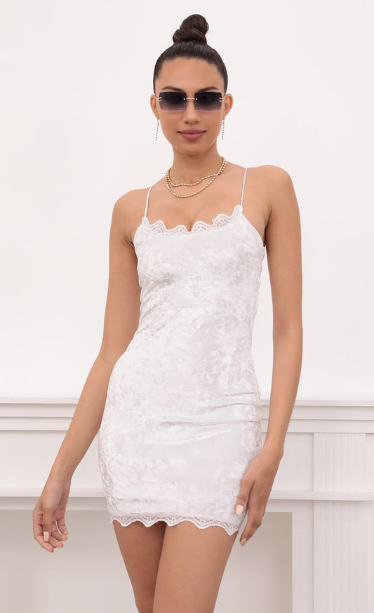 Lucy In The Sky Lace Bodycon Velvet Dress In White