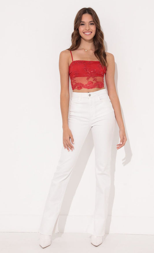 Lucy in the Sky Top in Red Lace