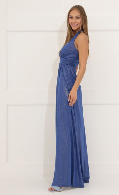 Lucy in the Sky Shimmer Maxi Dress in Blue