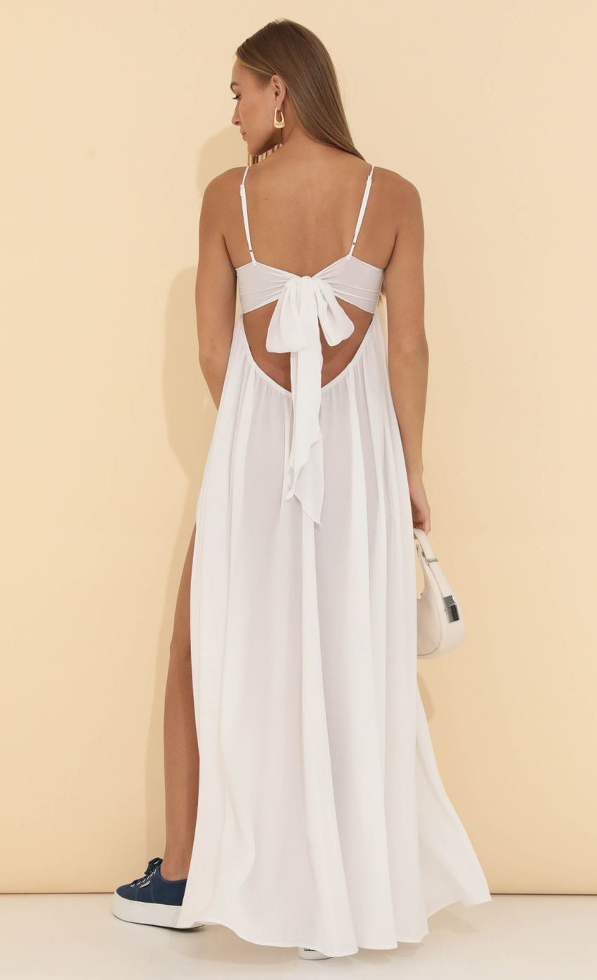 Lucy in the Sky Crepe Embroidered Maxi Dress in White
