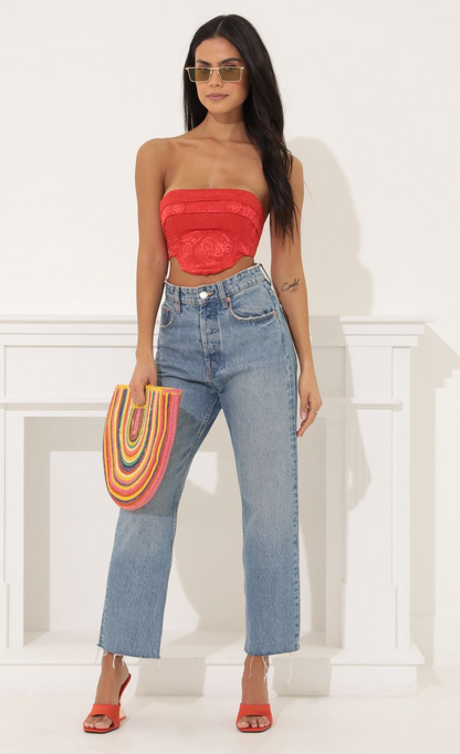 Lucy in the Sky Corset Crop Top in Red